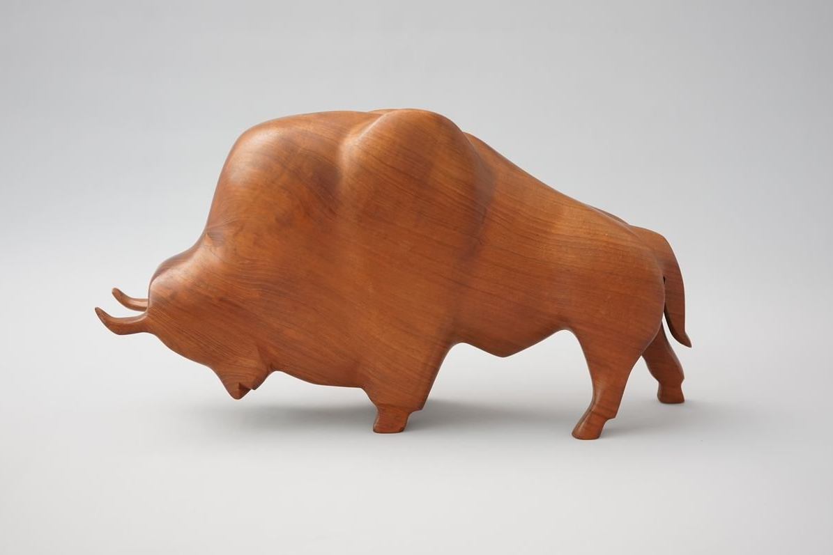 Mid-Century Teak Bull Sculpture