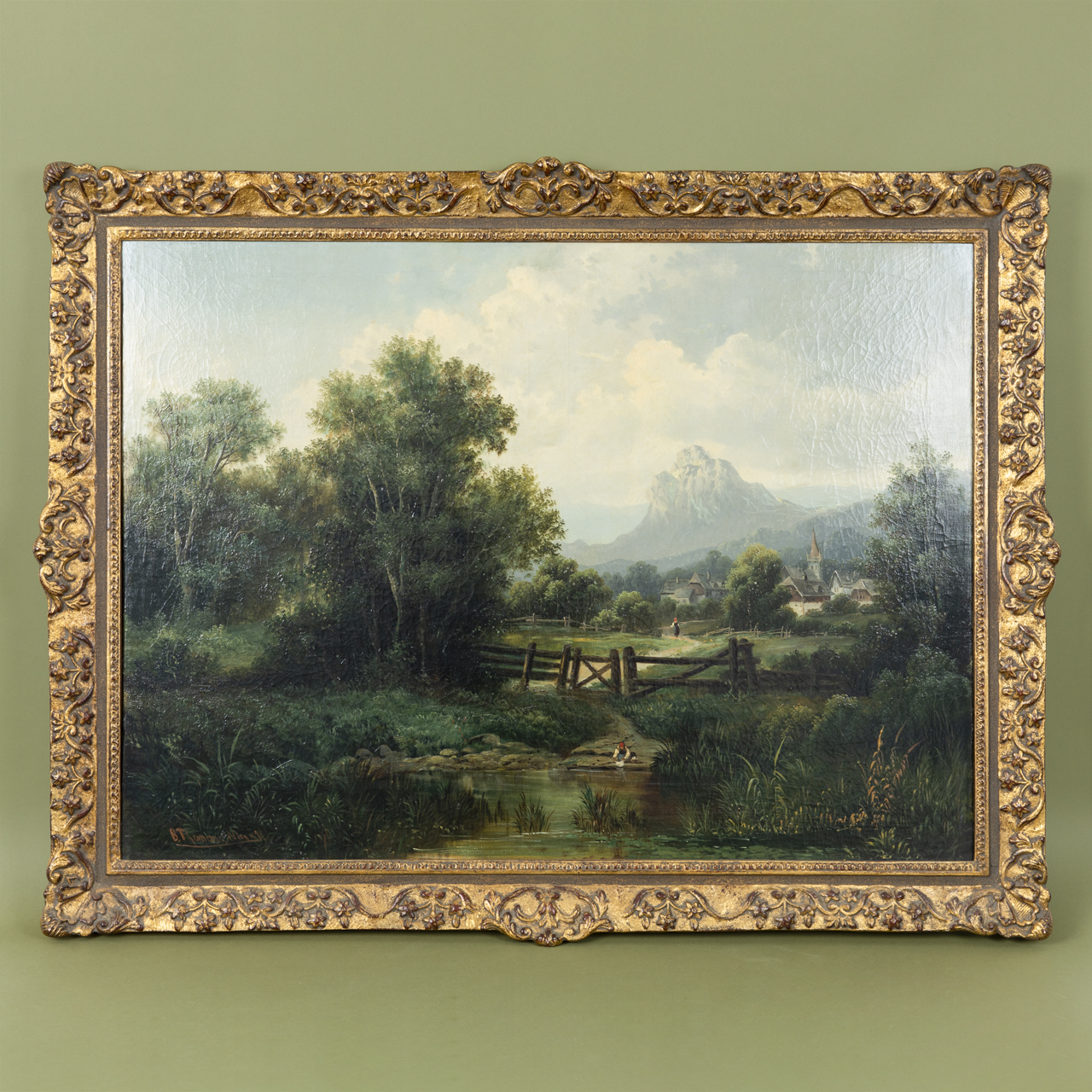 Landscape Painting with Woman Drawing Water