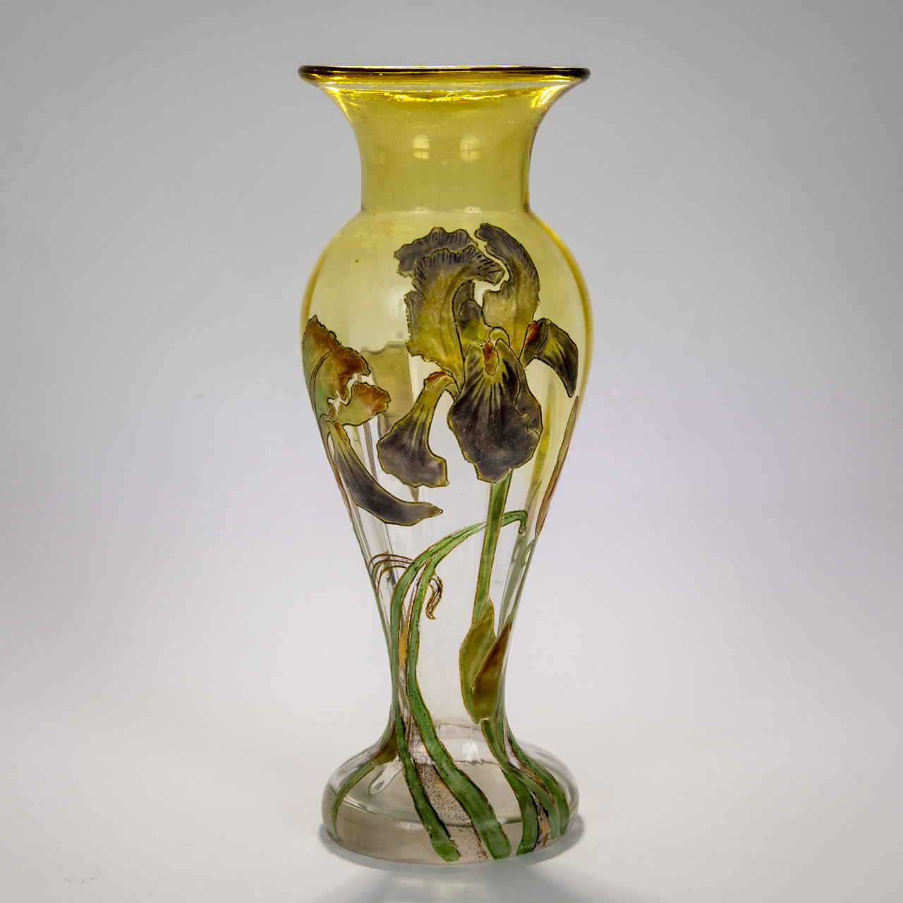 Art Nouveau Glass Vase with Polychrome Enamel Decor
