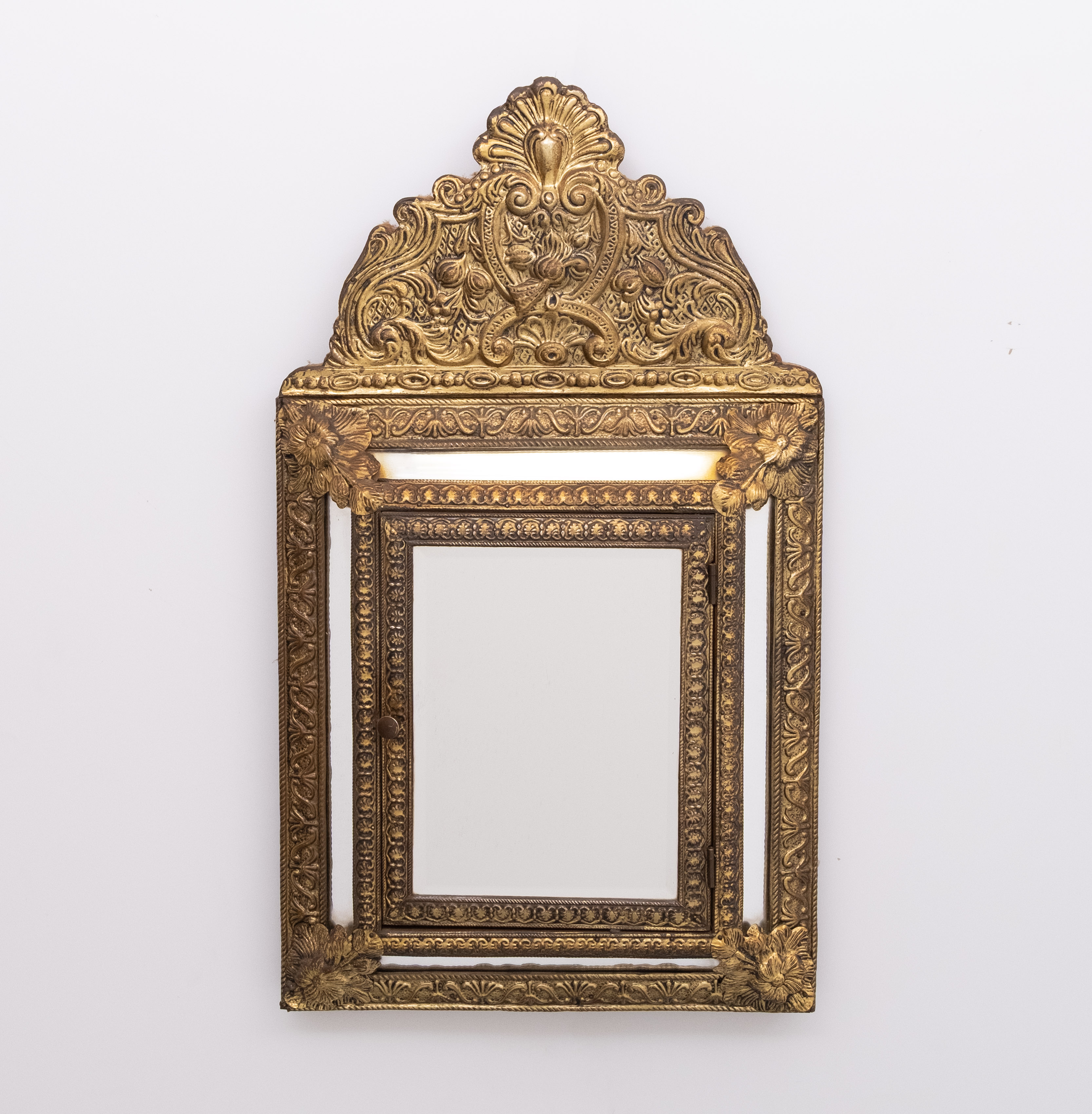 Antique Dutch Brass Hall Mirror Cabinet