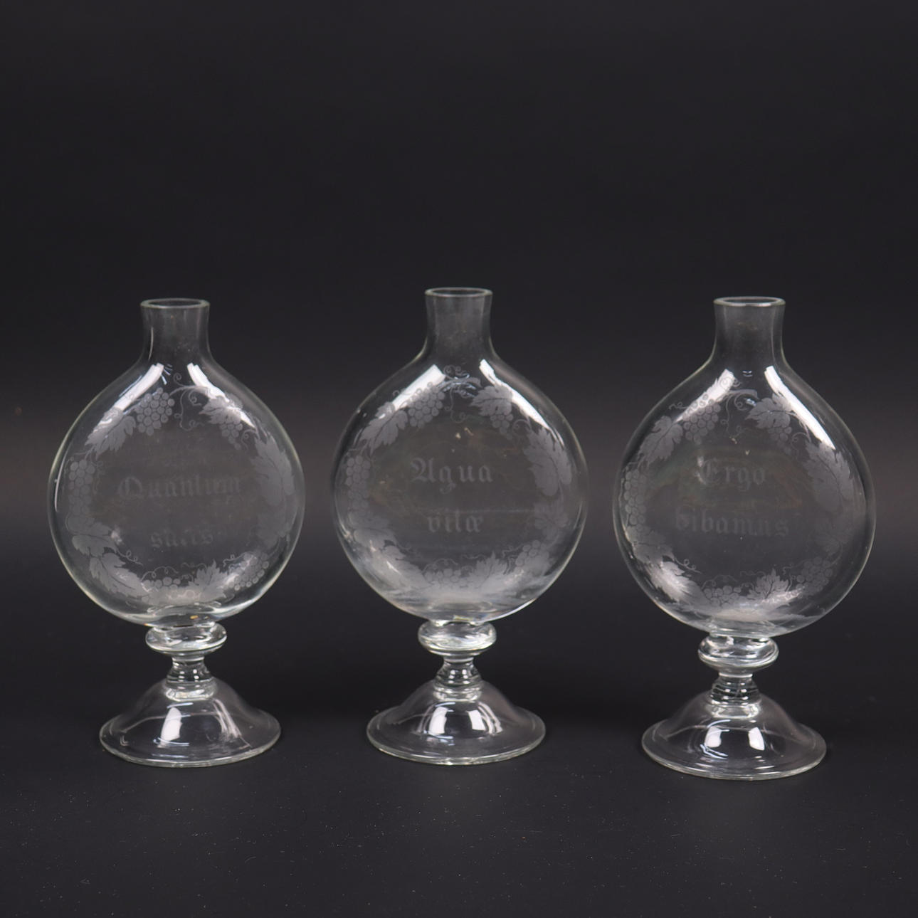 Decanters with Etched Latin Phrases