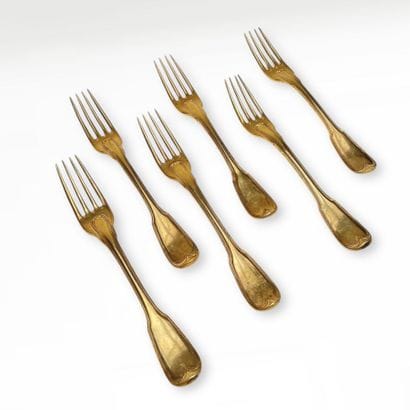 Set of 6 Vermeil Forks, Filet Model
