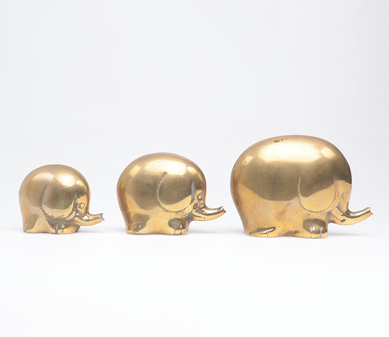 Set of 3 Vintage Brass Elephants