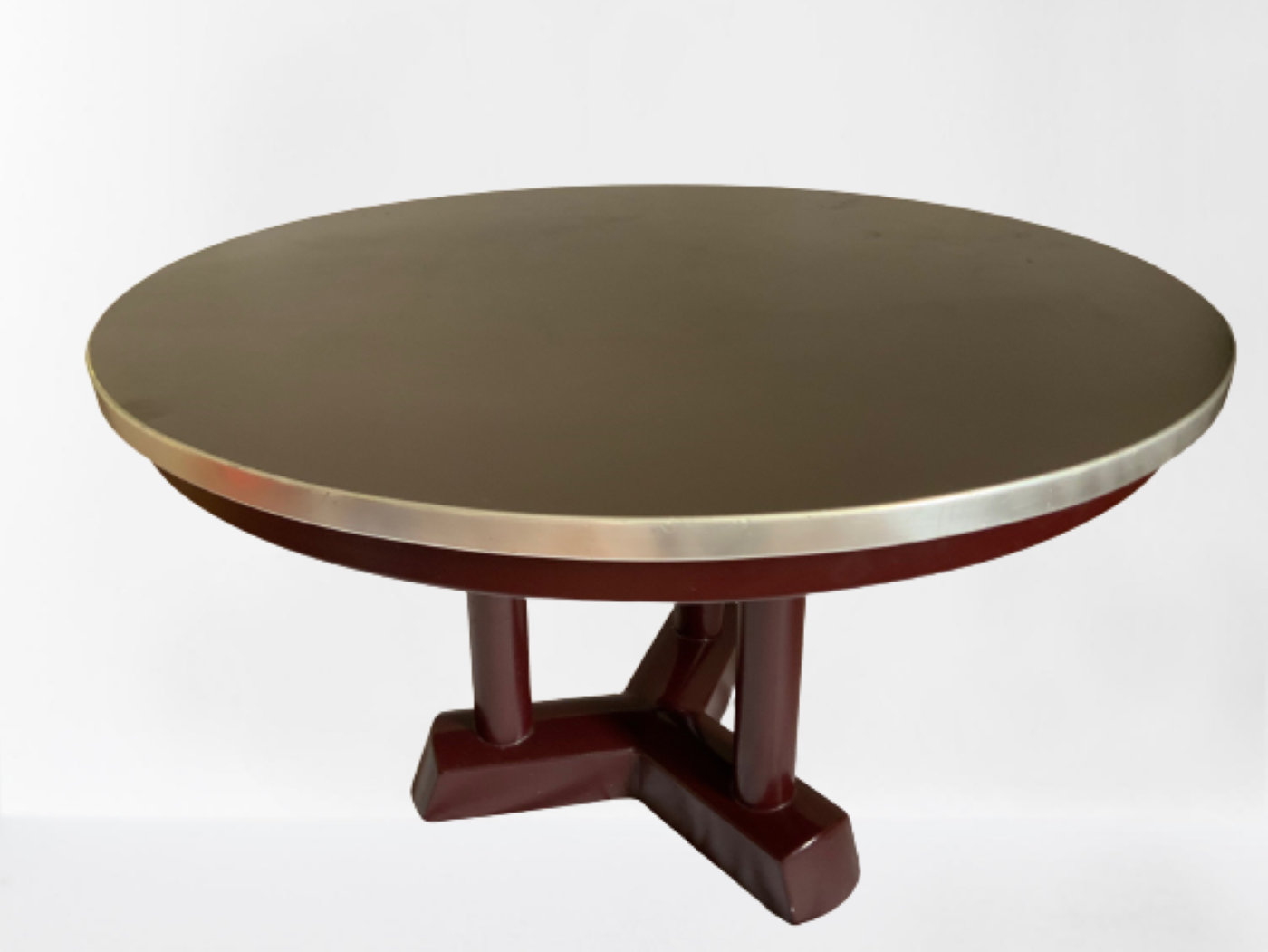 Ronde bruine metalen kantoor bijzettafel met linoleum blad