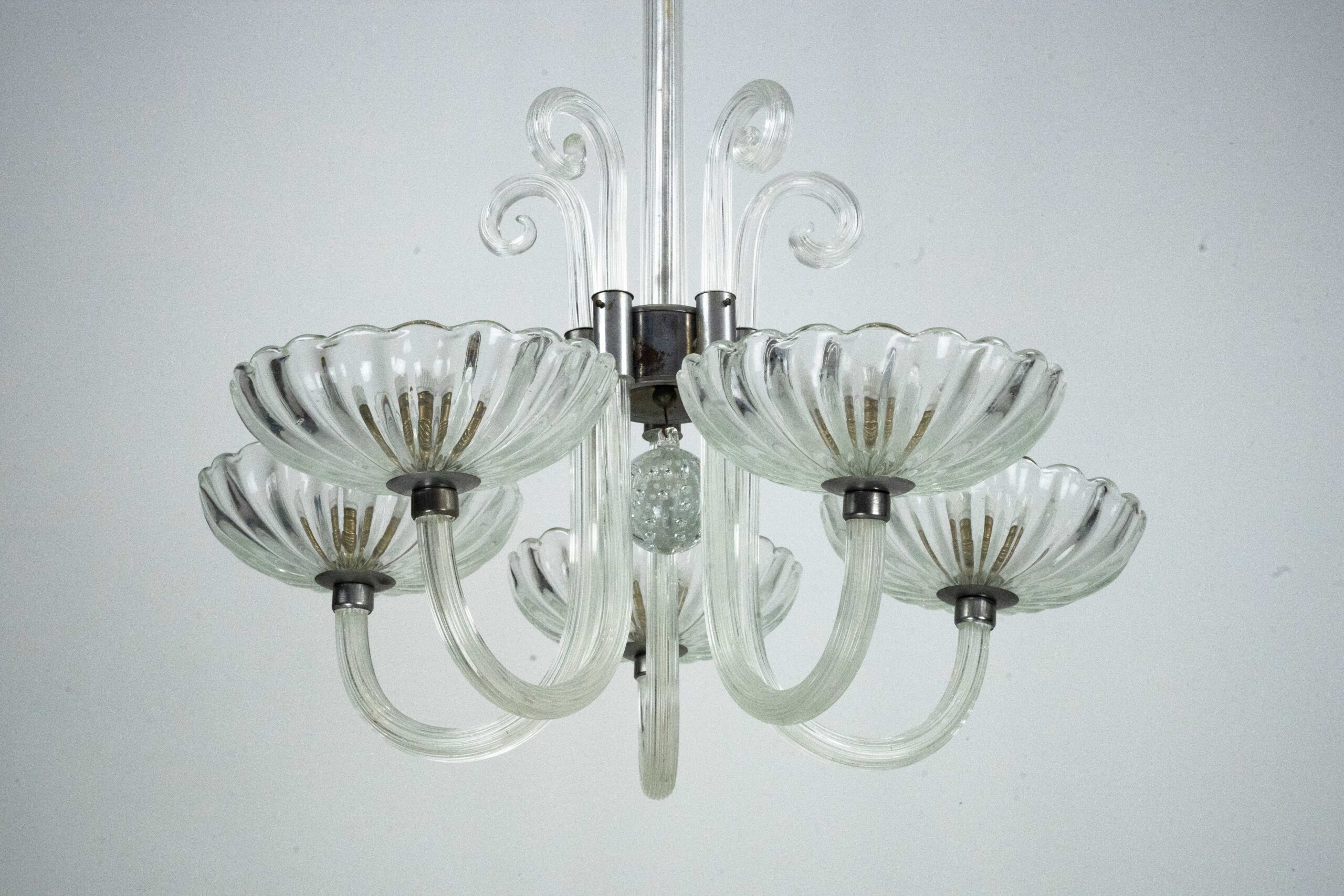 Art Deco Murano Glass Five-Arm Chandelier