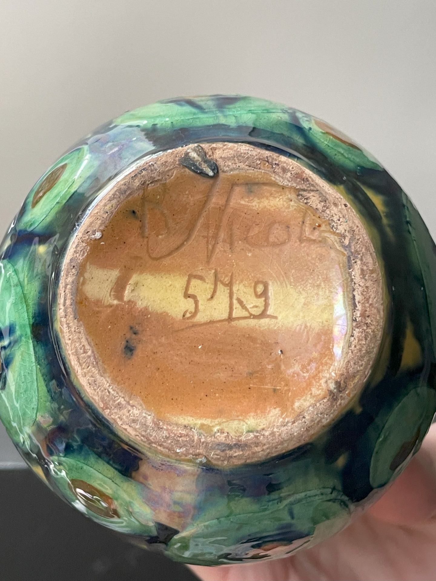 Pair of Green and Yellow Vases