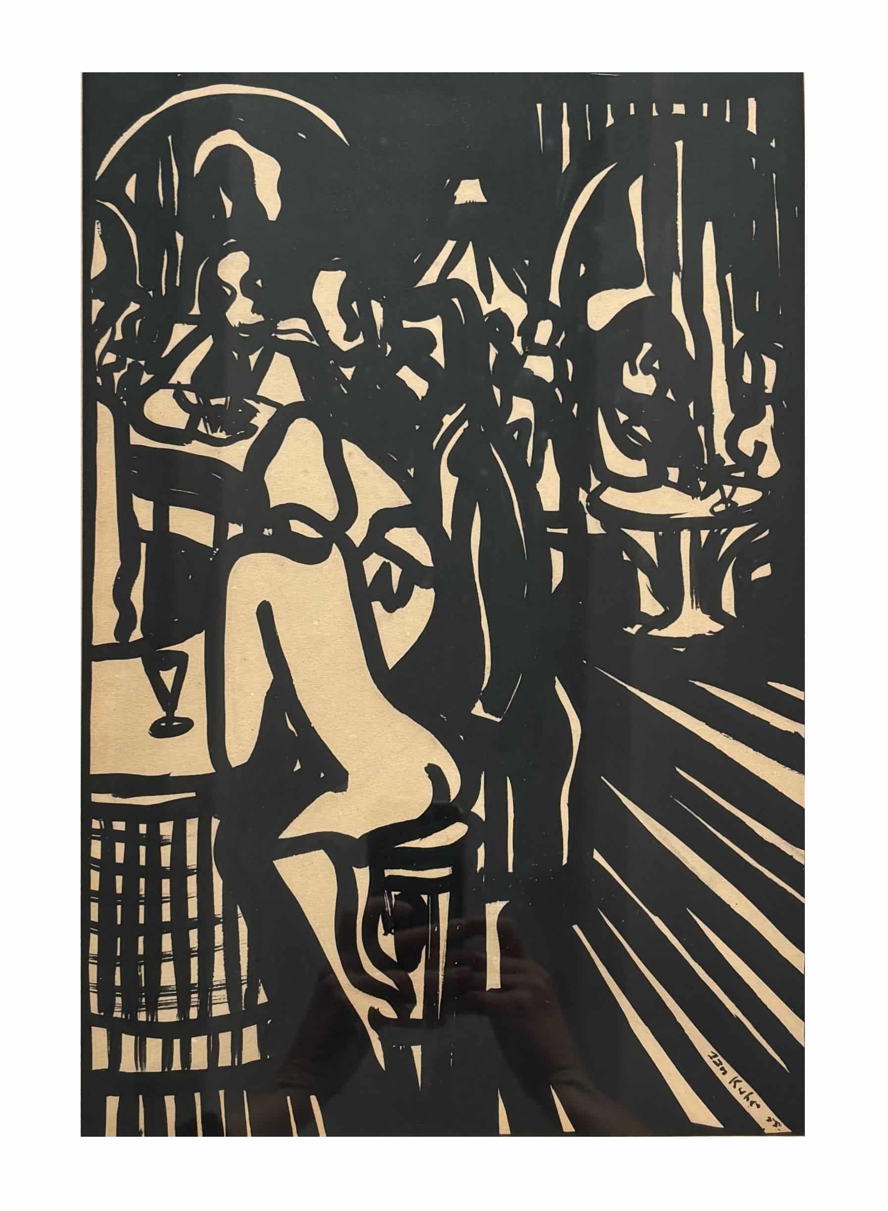 Linocut Artwork by Jan Kuhr, 1955