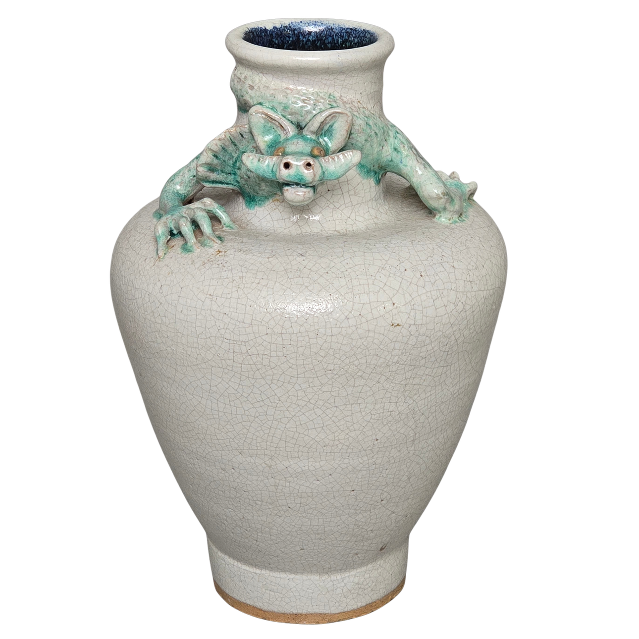 Oriental Style Glazed Ceramic Vase with Dragon Details