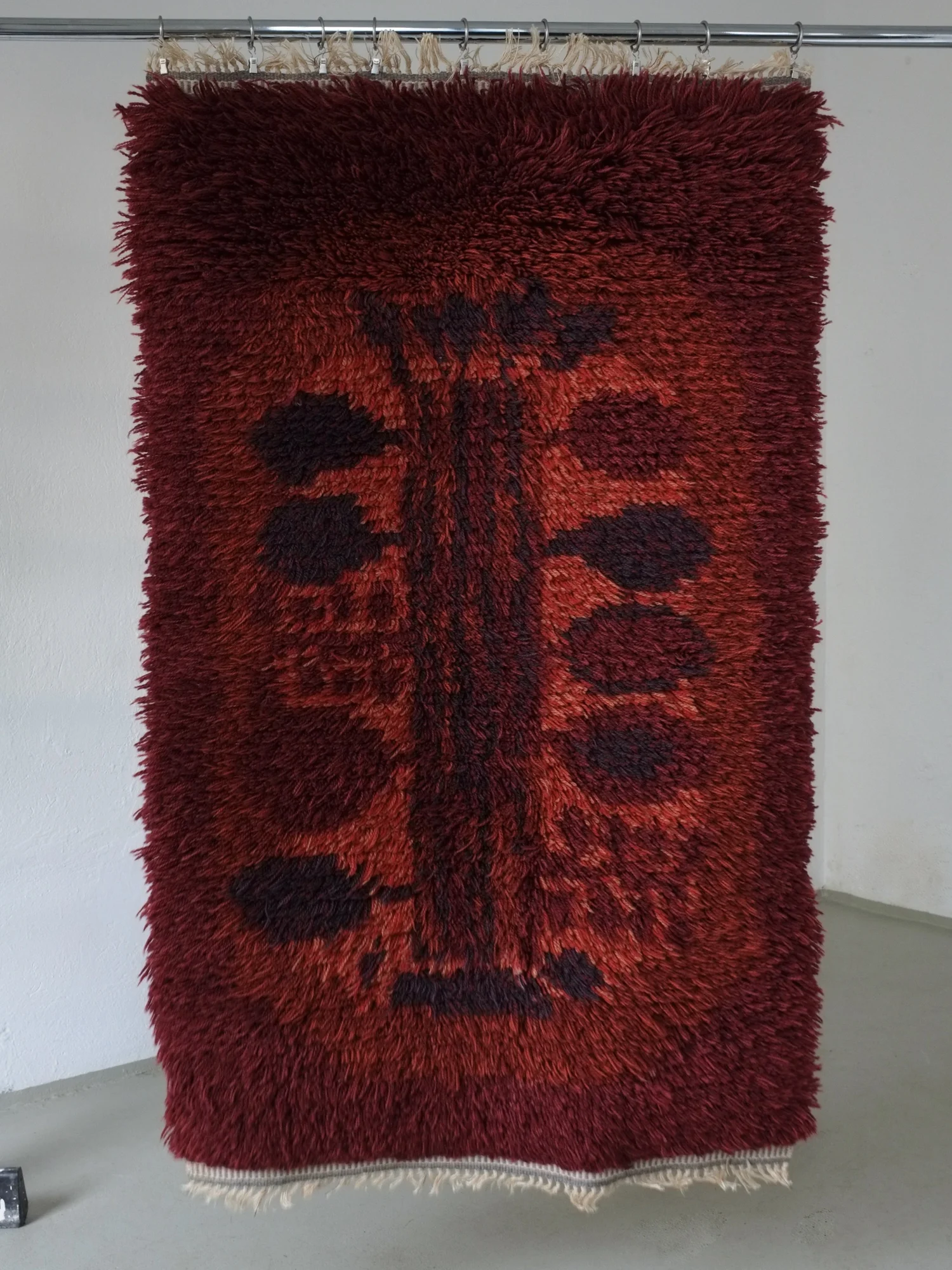 Vintage Swedish Red Wool Rya Rug
