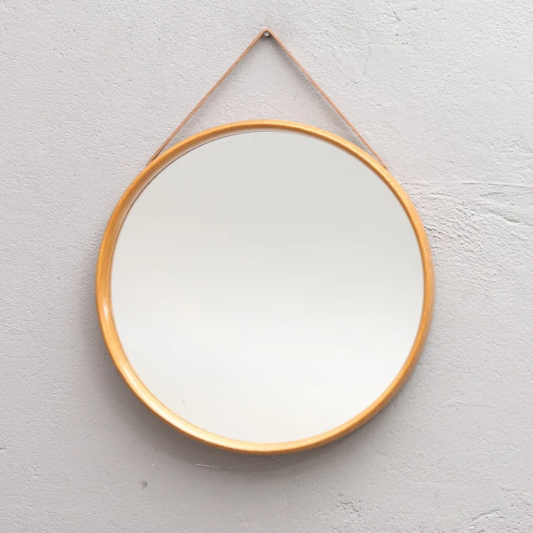 1960s Oak and Leather Mirror