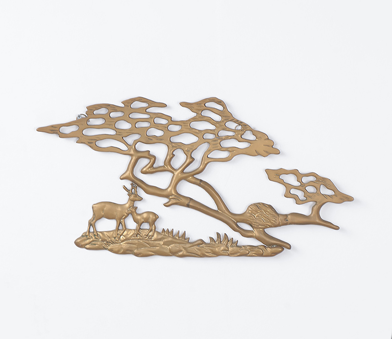Vintage Brass Wall Plaque with Tree and Deer