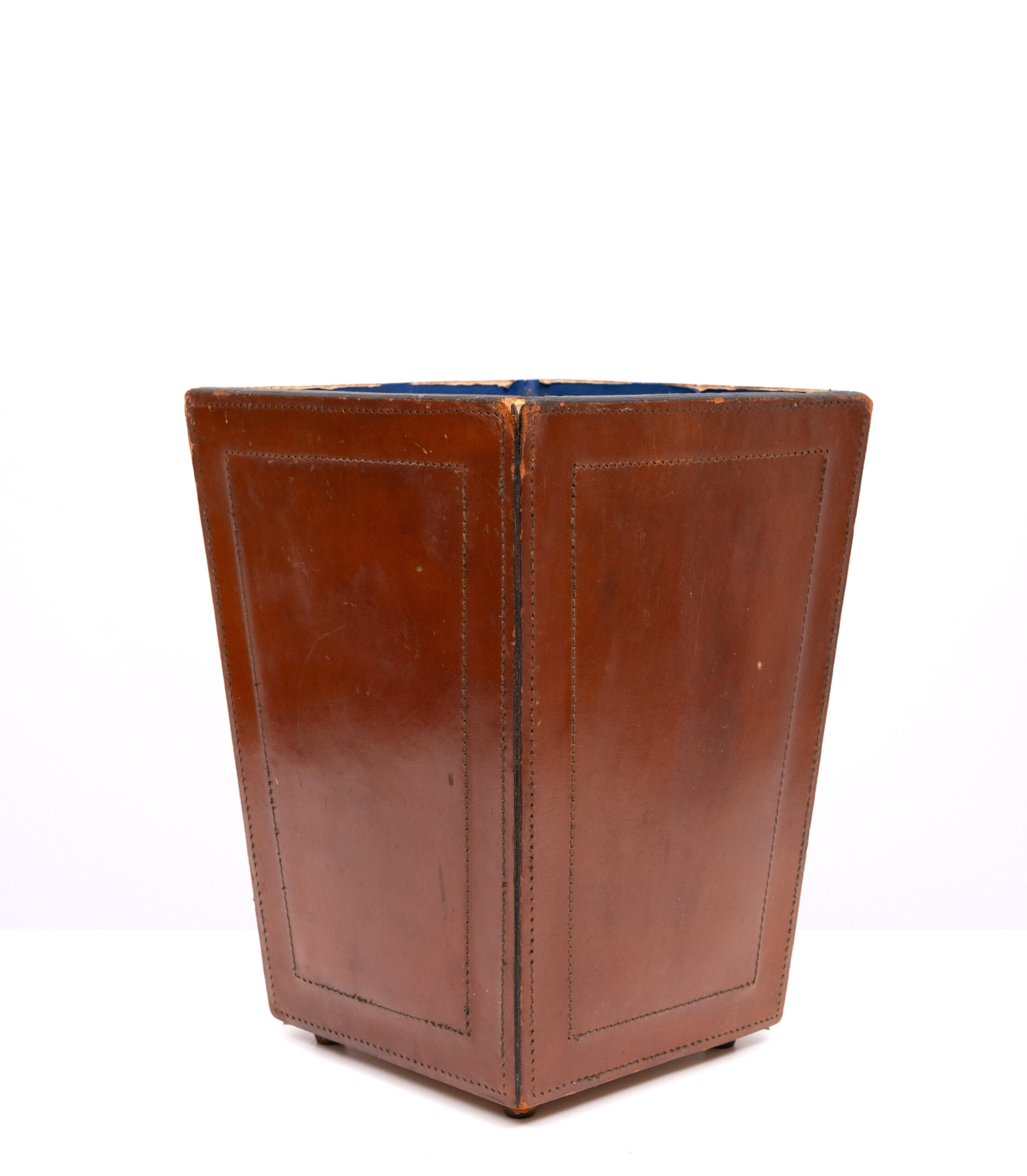 Cognac Leather Paper Basket 1960s