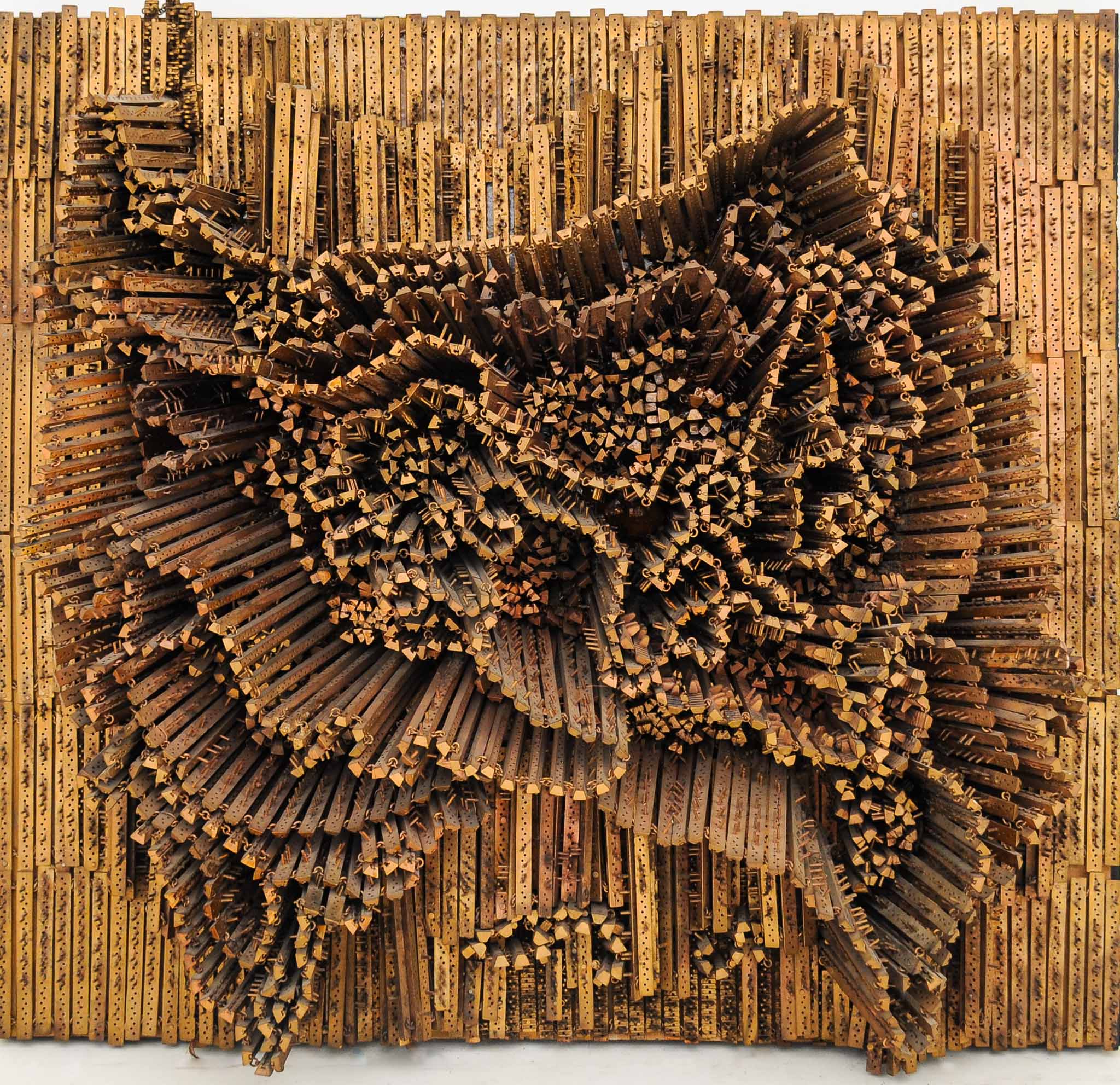 1964 Golden Flower Reliëf wall sculpture by André Bogaert 123cm x 123cm