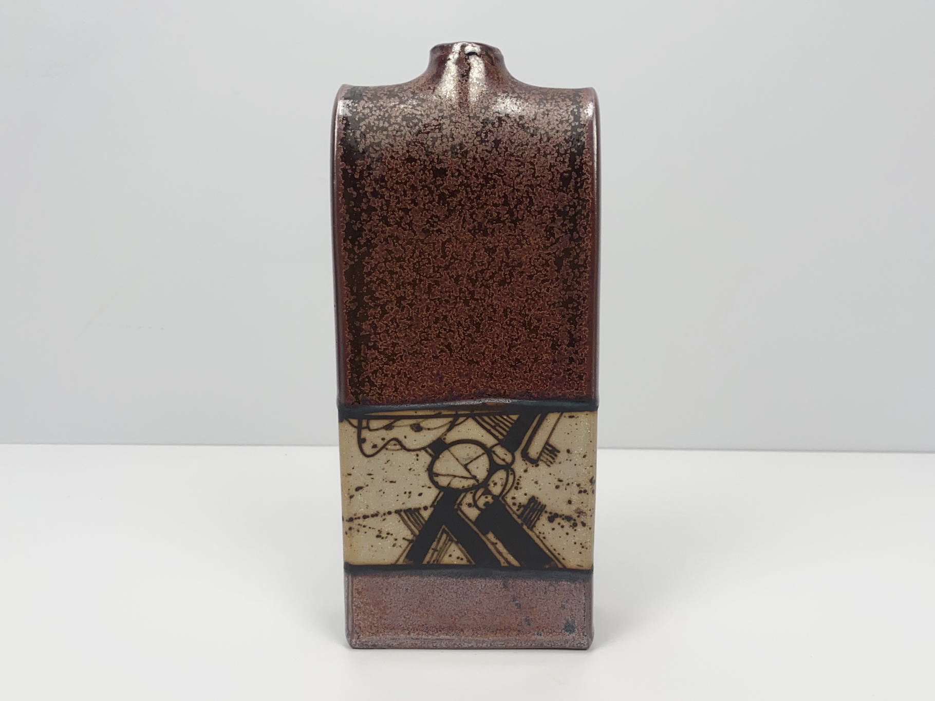 Vase, Ceramic, Stoneware, Unique Piece, Iron Glaze with painted Recess, by Wilhelm & Elly Kuch, 1976