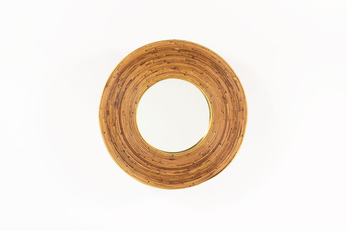 Large Rattan and Brass Mirror