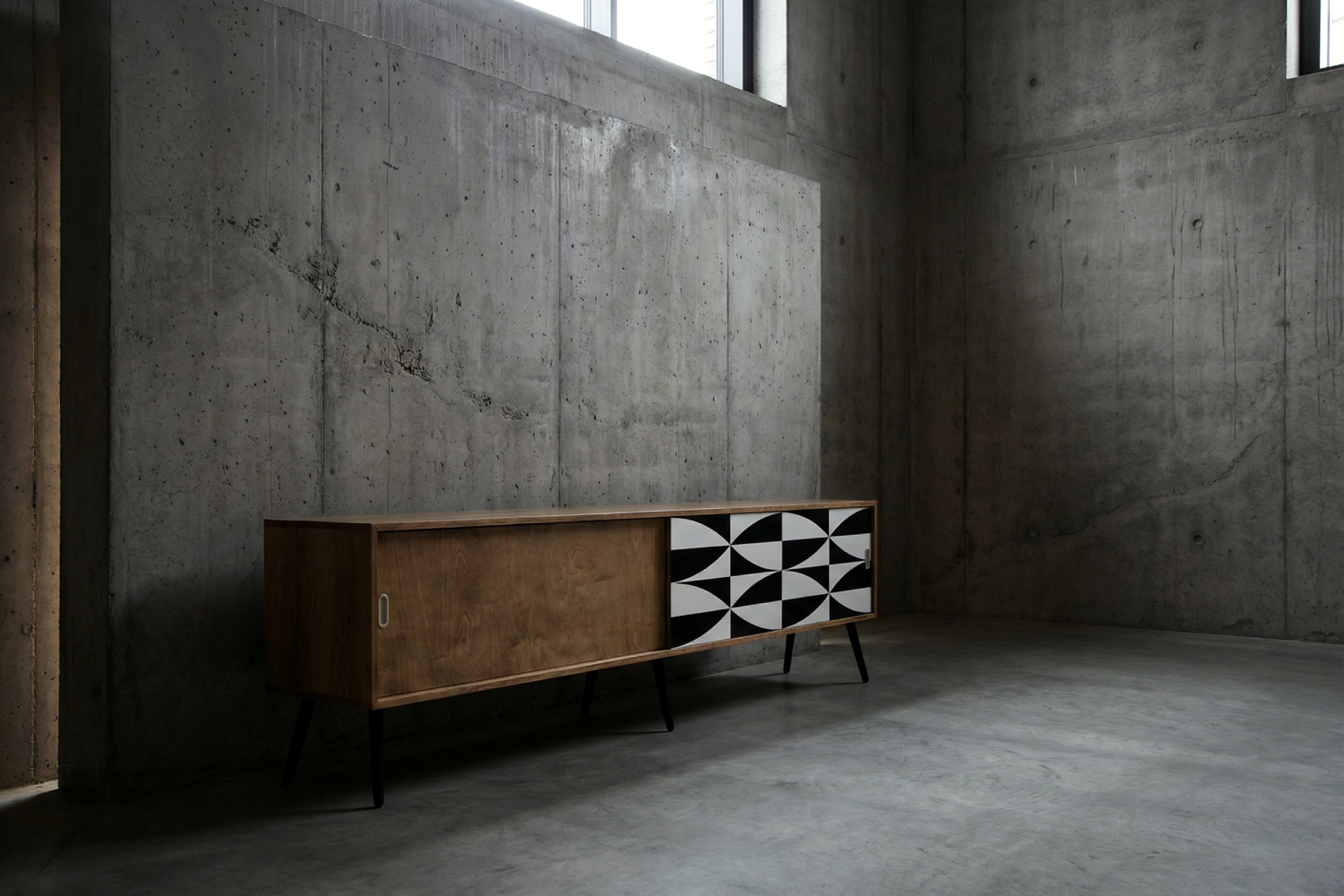 Scandinavian Walnut Sideboard with Painted Pattern