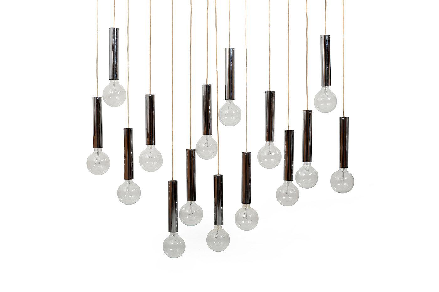 Danish Chromed 15-Spot Chandelier