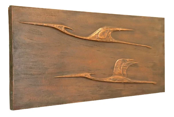 Brutalist style wall decoration with birds