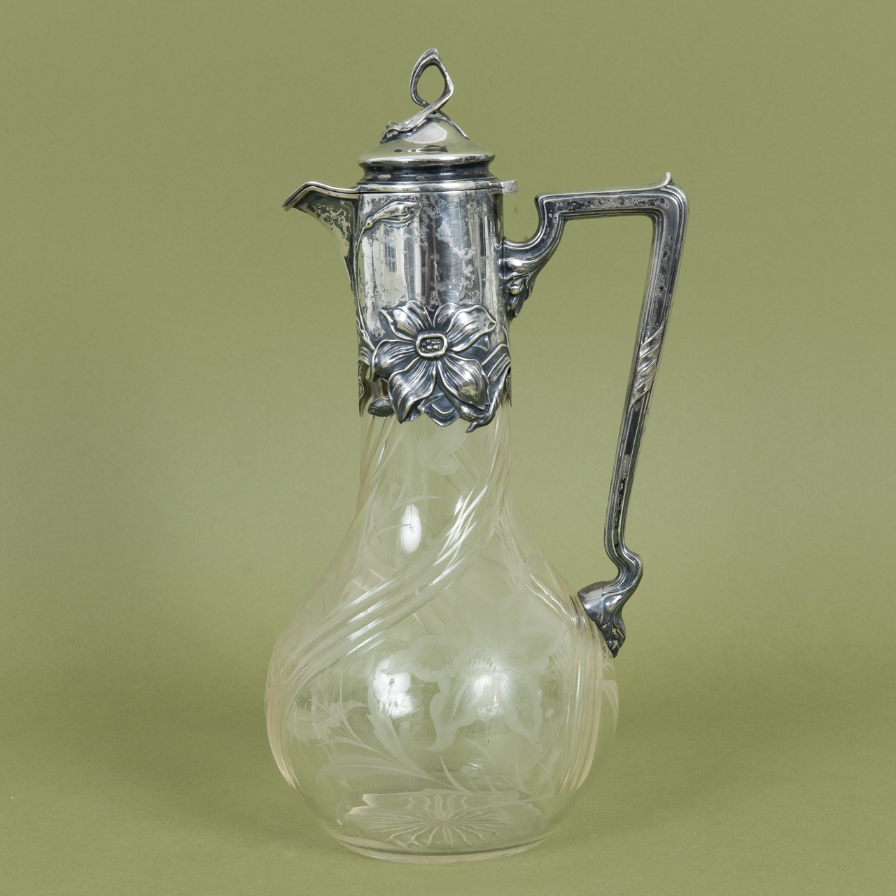Rare Art Nouveau Decanter with Silver Mount