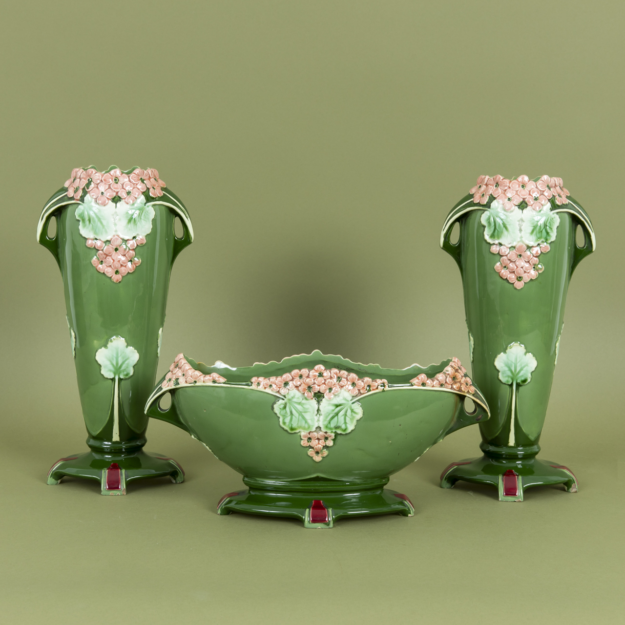 Pair of Tall Vases and Jardinière