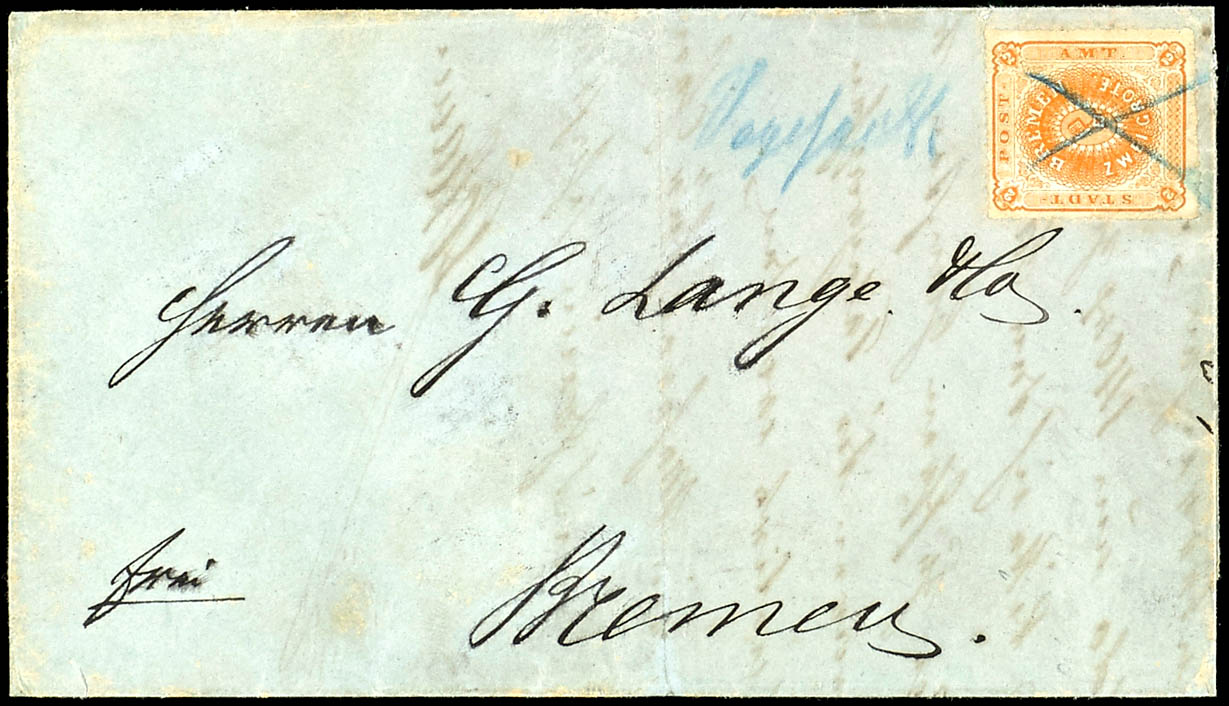 2 Grote Yellow-Orange Stamps on Folded Letter