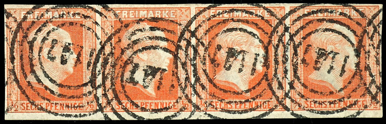 1/2 Silbergroschen Red-Orange Stamp Strip