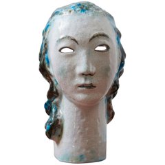Ceramic Portret Buste, Girl with Blue Hair by Erwin Spuler 1930s, Germany