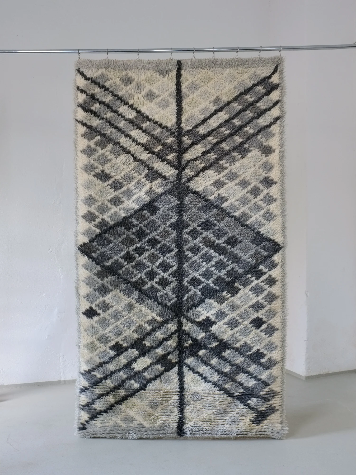 Mid-Century Gray Wool Rya Rug