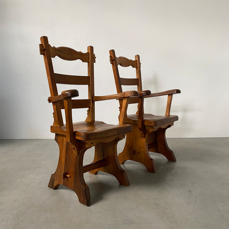 Rustic Oak Armchairs, Belgium '70s