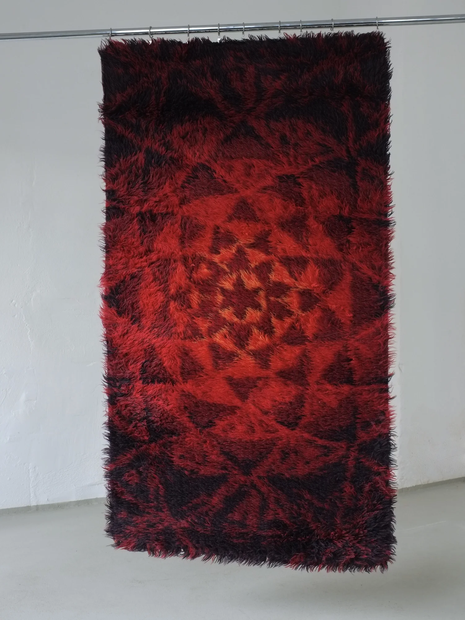 Mid-Century Abstract Red Wool Rya Rug