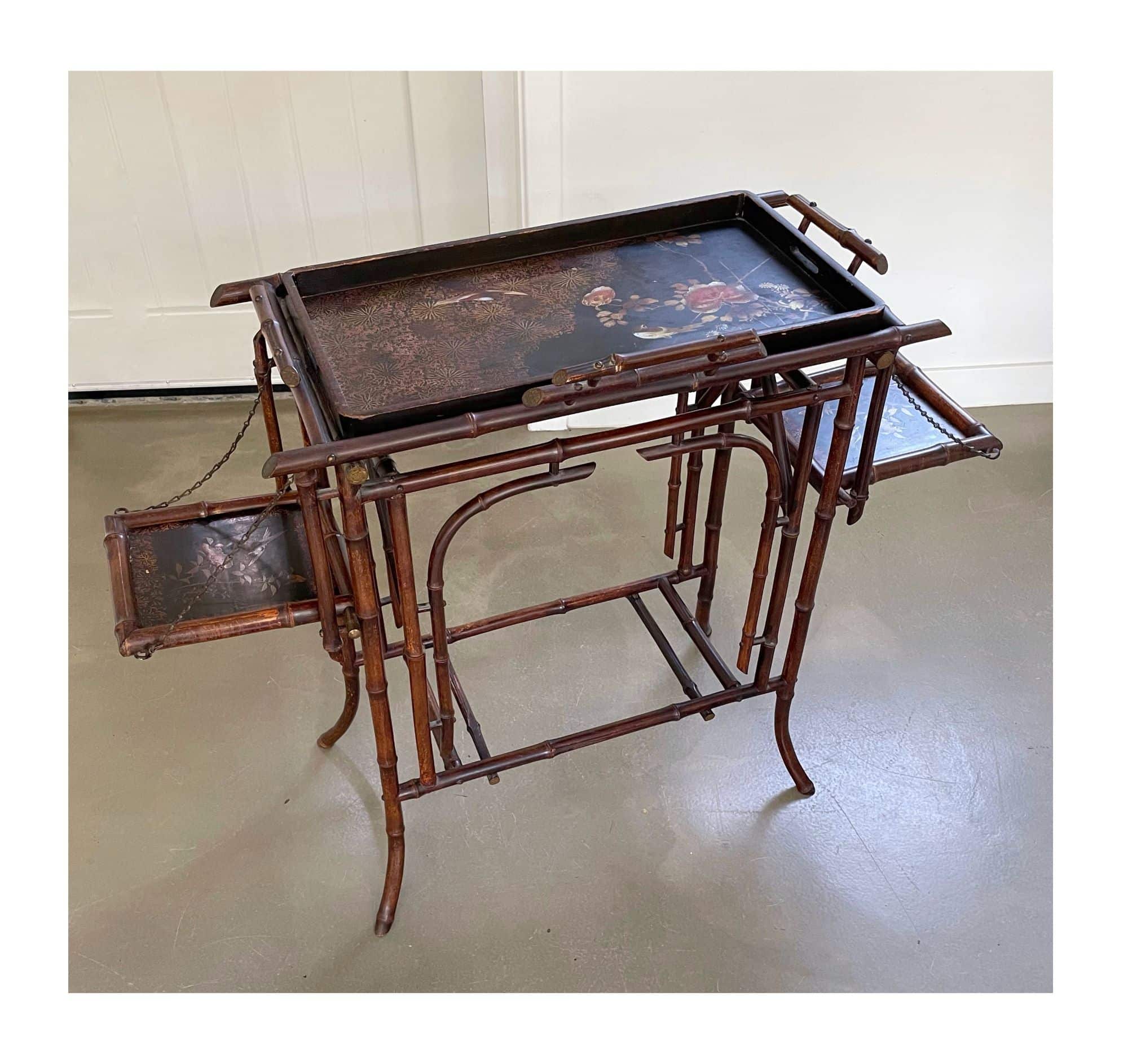 Antique English Bamboo Chinoiserie Side Table