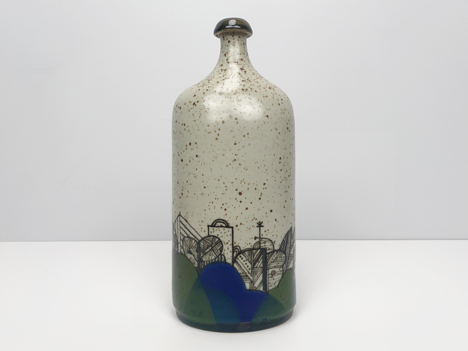 Vase, Ceramic, Stoneware, Unique Piece, abstract Landscape Painting, glazed, by Wilhelm & Elly Kuch, 1990s