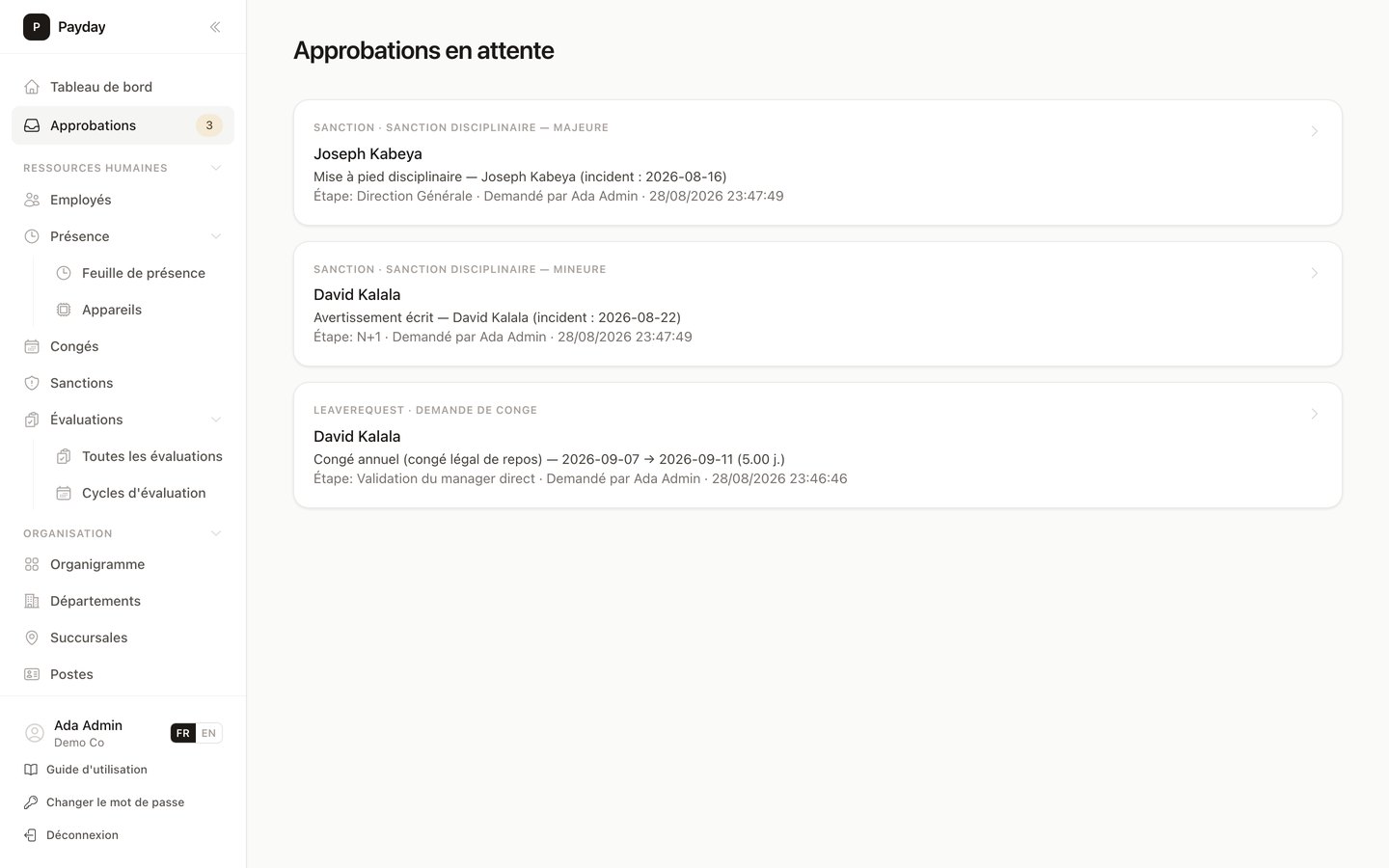 File d'approbations
