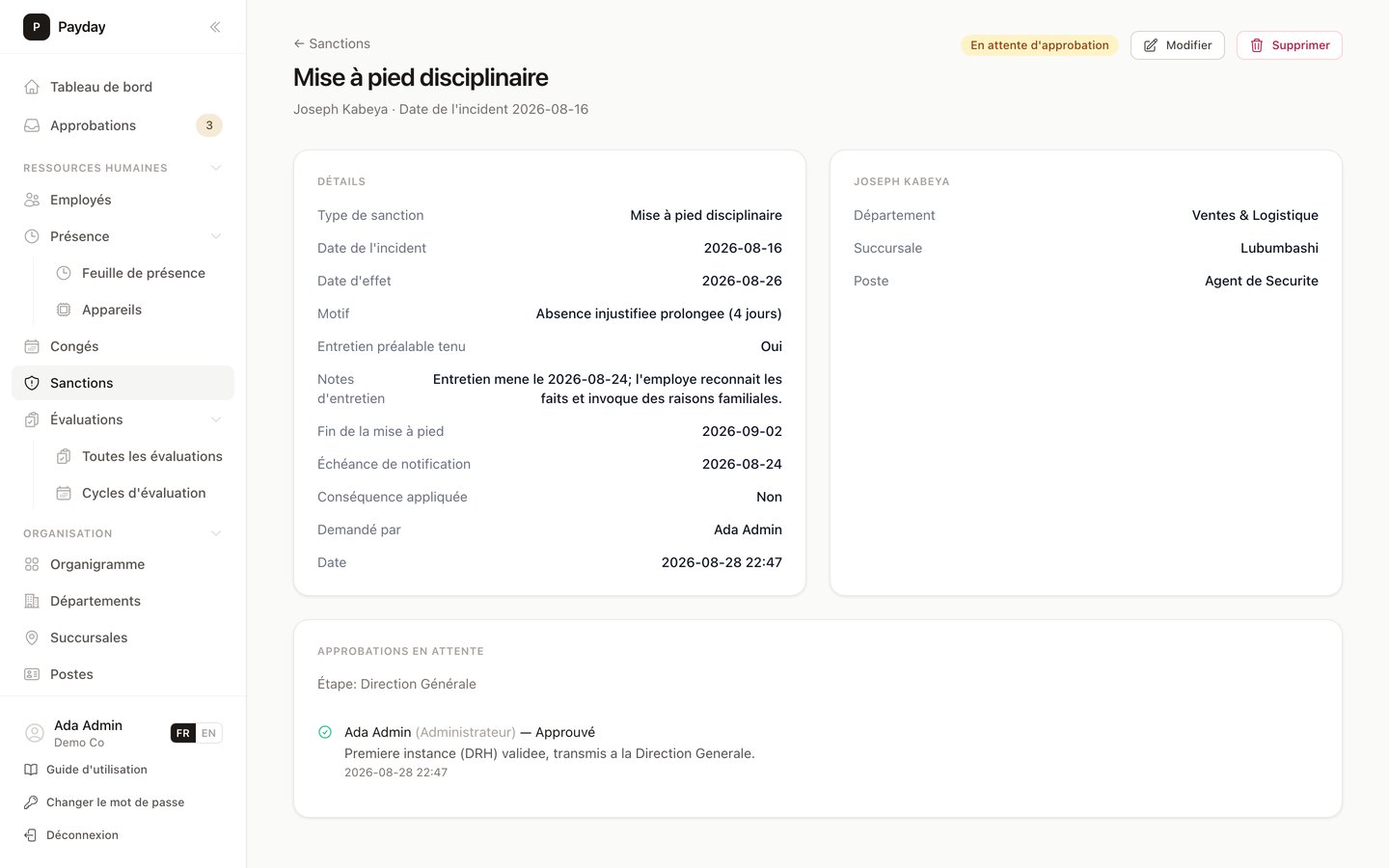 Détail d'une sanction
