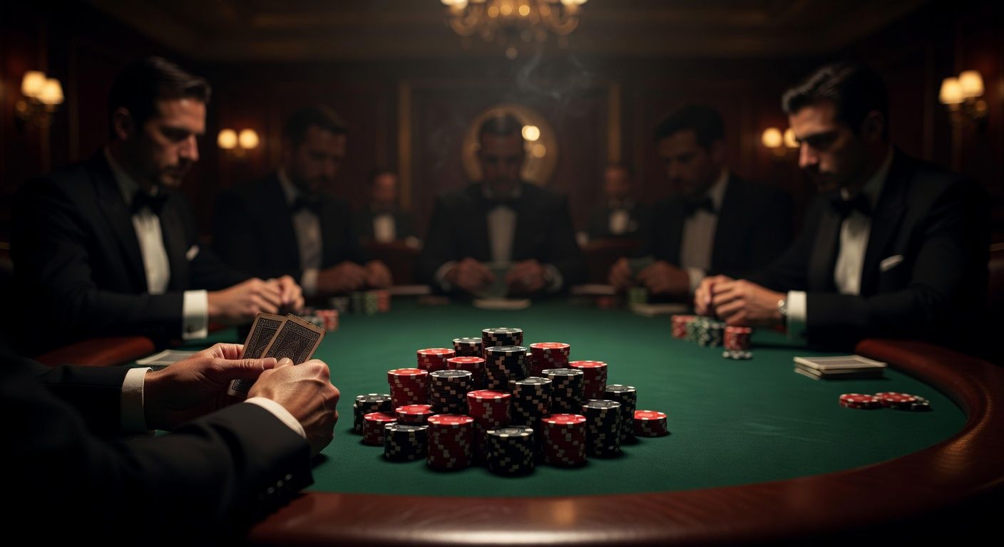 First-person view from the big blind <span class="glossary-term-inline" data-glossary-term="Position" data-glossary-def="Il posto dove sei seduto. Determina quando tocca a te parlare. È tutto nel poker.">position</span> at a luxurious poker table, holding two premium <span class="glossary-term-inline" data-glossary-term="Hole Cards" data-glossary-def="Le tue due carte coperte.">hole cards</span> face down, a large stack of high-denomination casino chips in the foreground ready for a raise, blurred opponents in the background, elegant casino setting, cinematic lighting, no text, no logos.