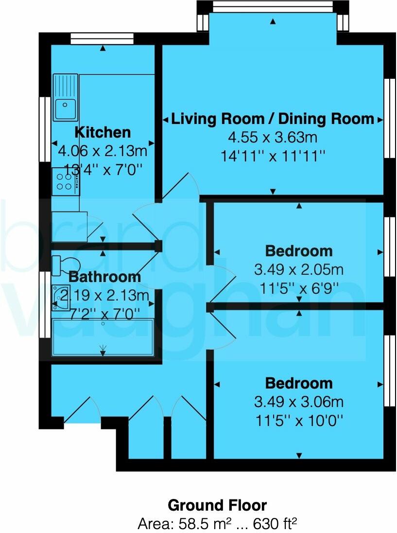 2 bed Ground Flat