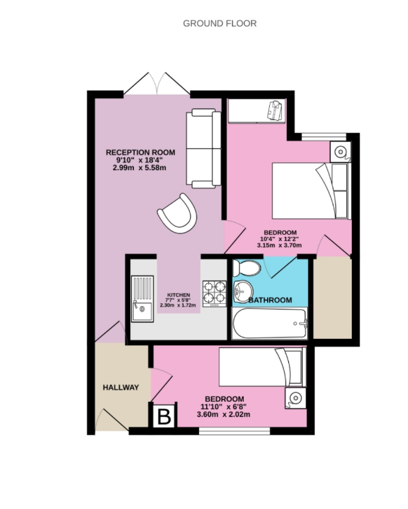 2 bed Ground Flat