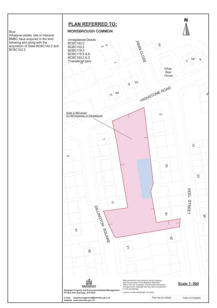 Land Between Dillington Square And Peel Street, Worsbrough Common, Barnsley, South Yorkshire, S70 4DU