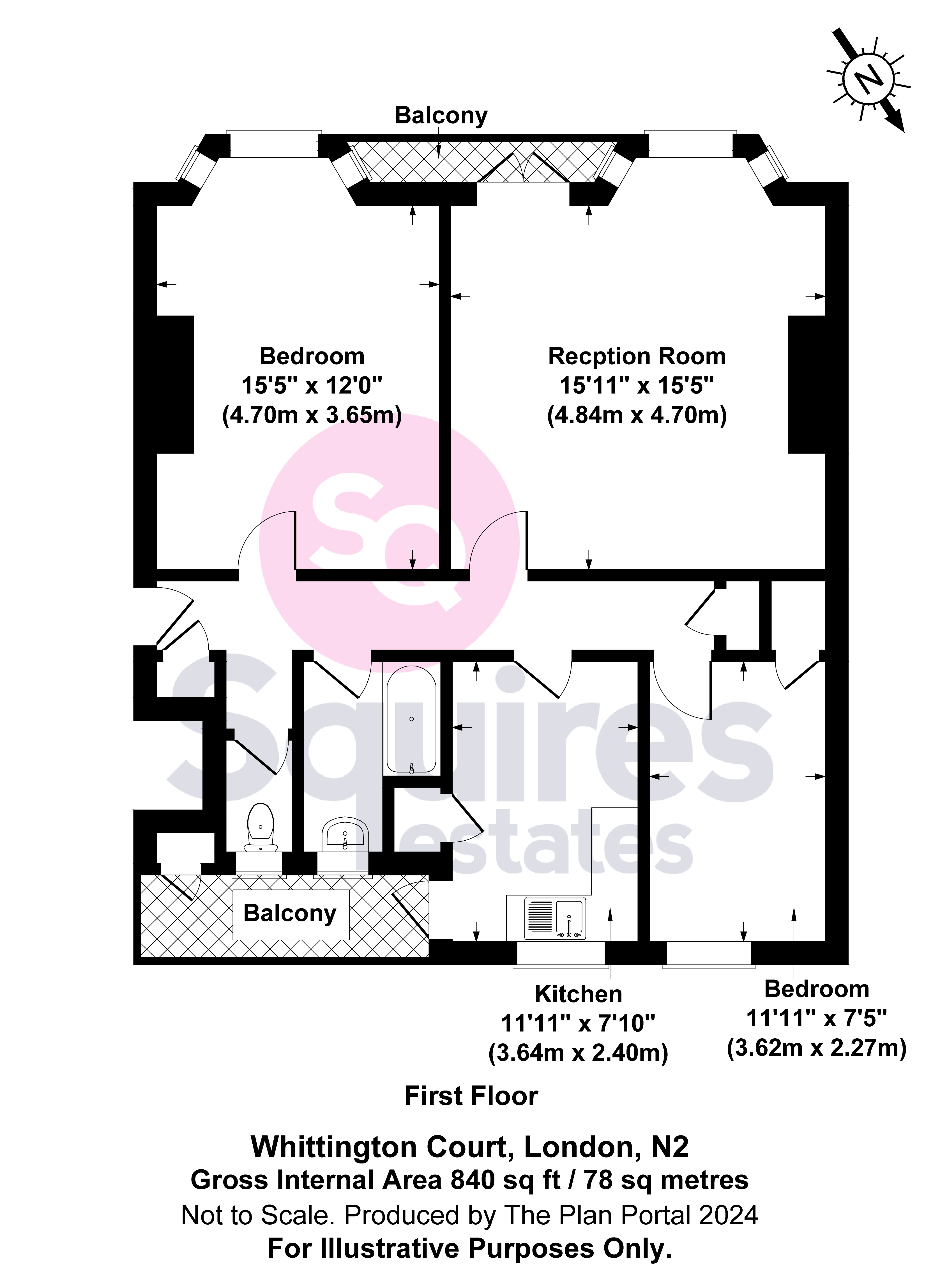 24 Whittington Court, Alymer Road,  East Finchley, London N2 0BT