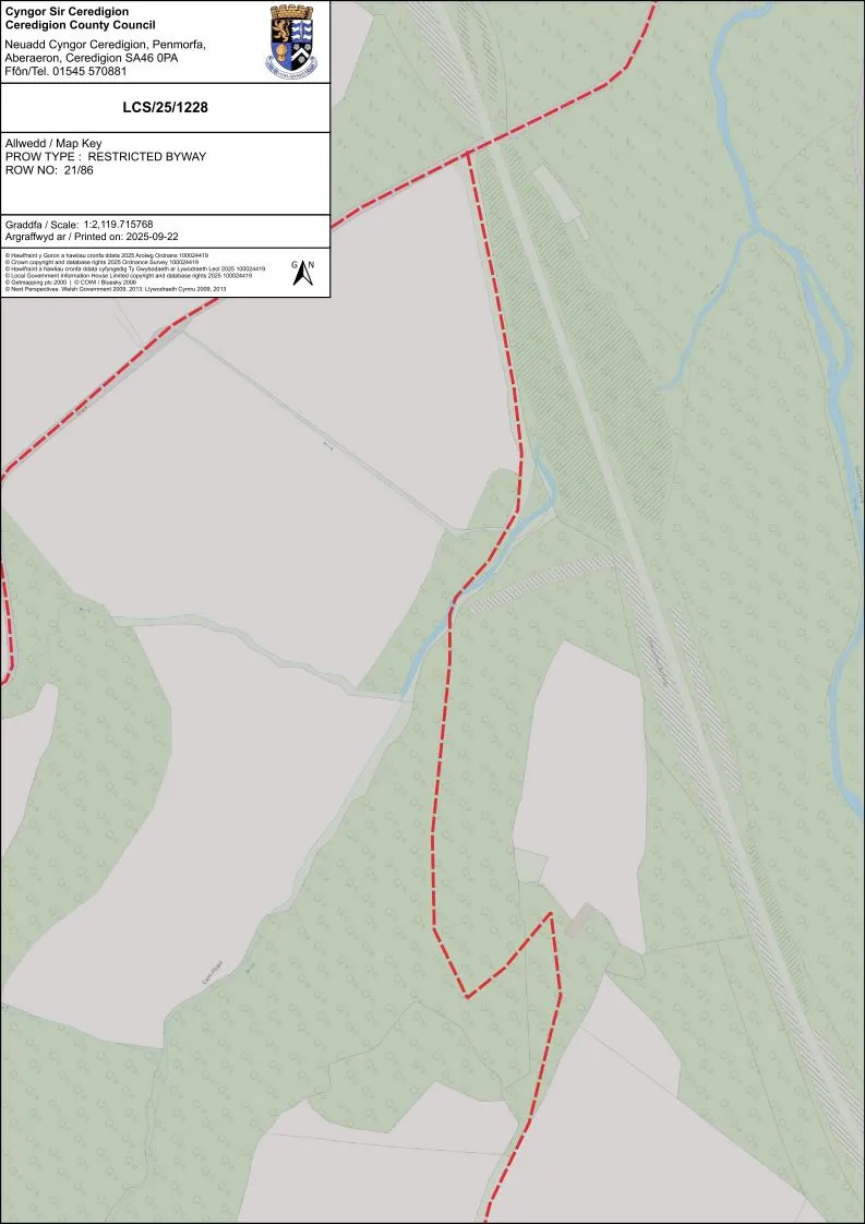 Approx. 11 acres of former dismantled railway land available at Caradog Falls in Llanafan. Roughly 8miles to the south east of Aberystwyth.
