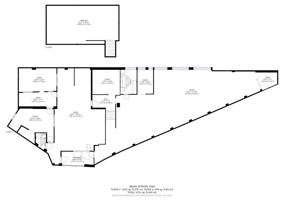 Large warehouse/workshop extending to approximately 5400 sq ft (502 sqm) which could be suitable for a wide variety of uses or complete redevelopment, subject to any necessary consents.