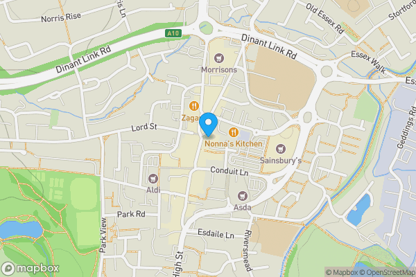 Map location for 120-122 High Street Hoddesdon Hertfordshire EN11 8HD