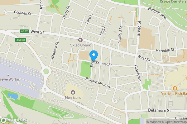 Map location for Samuel Street, CREWE, Cheshire, CW1 3AE