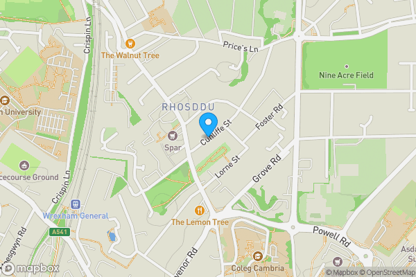 Map location for Cunliffe Street, Rhosddu, Wrexham