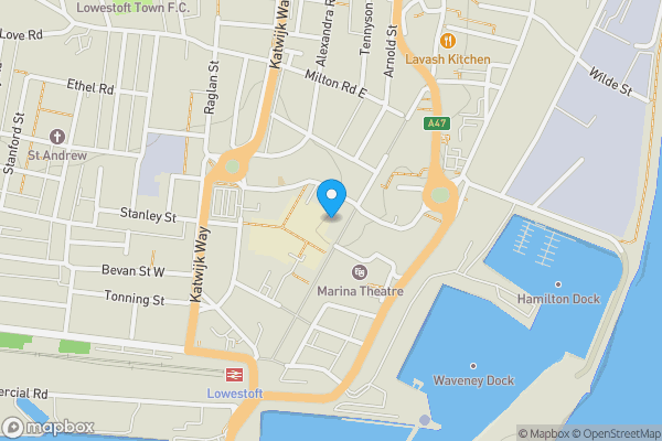 Map location for 105 London Road North, Lowestoft, Suffolk, NR32 1LX