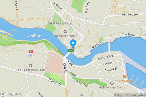 Map location for Former Church Bridge Street, Wick, Caithness, KW1  4NG