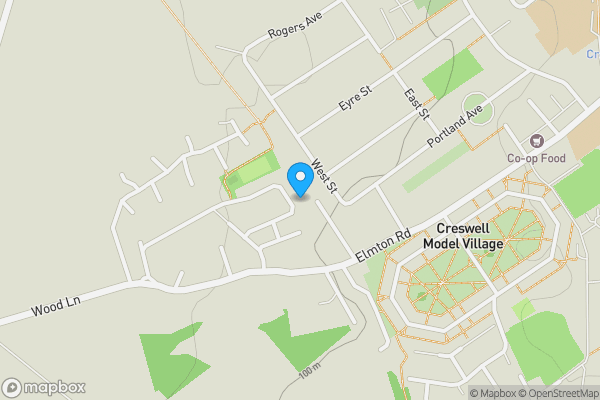 Map location for 77 Wood Avenue, Creswell, Worksop, Nottinghamshire, S80 4EG