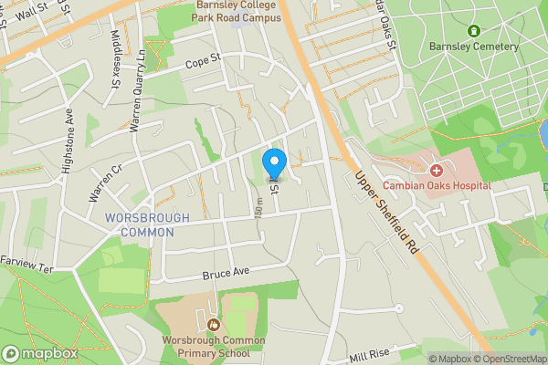 Map location for Land between Dillington Square and Peel Street, Worsbrough Common, Barnsley, South Yorkshire S70 4DU