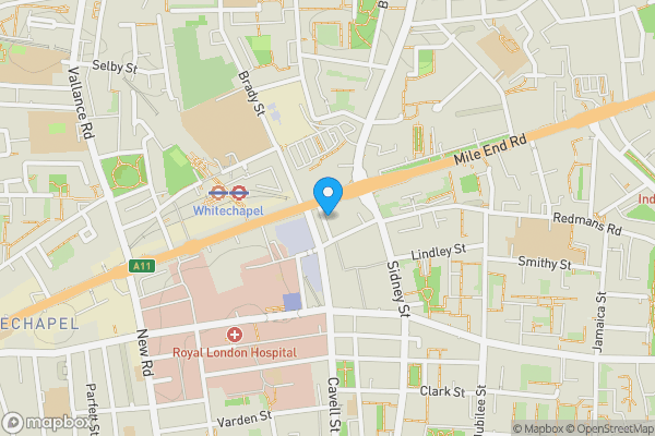 Map location for Telephone Kiosk, o/s The Royal London Hospital Building, Whitechapel Road, Tower Hamlets, E1 1BJ