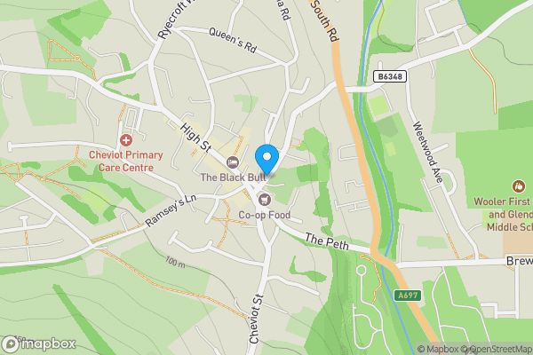 Map location for Church Street, Wooler, Northumberland, NE71 6BZ